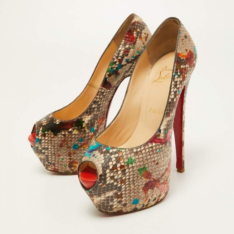 Pre Owned Christian Louboutin Multicolor Python Carnival Highness Pumps Size 37