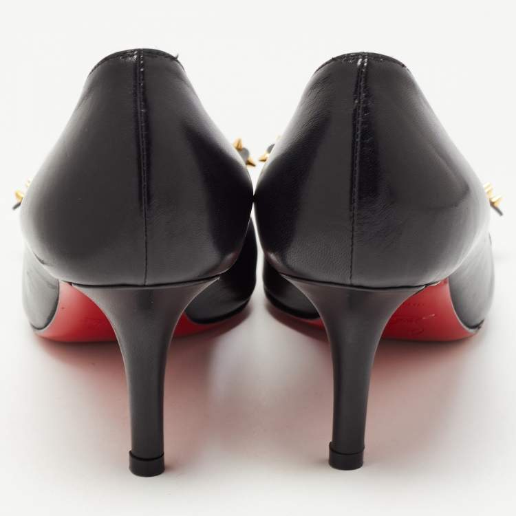 Pre Owned Christian Louboutin Black Leather Ballalarina Spike Pumps Size 36