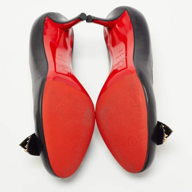 Pre Owned Christian Louboutin Black Leather Ballalarina Spike Pumps Size 36