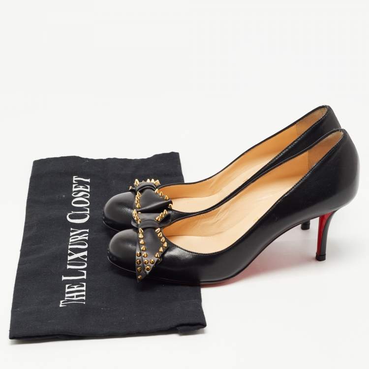 Pre Owned Christian Louboutin Black Leather Ballalarina Spike Pumps Size 36