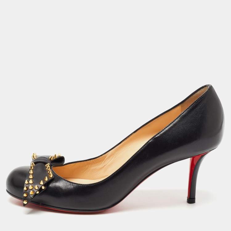 Pre Owned Christian Louboutin Black Leather Ballalarina Spike Pumps Size 36