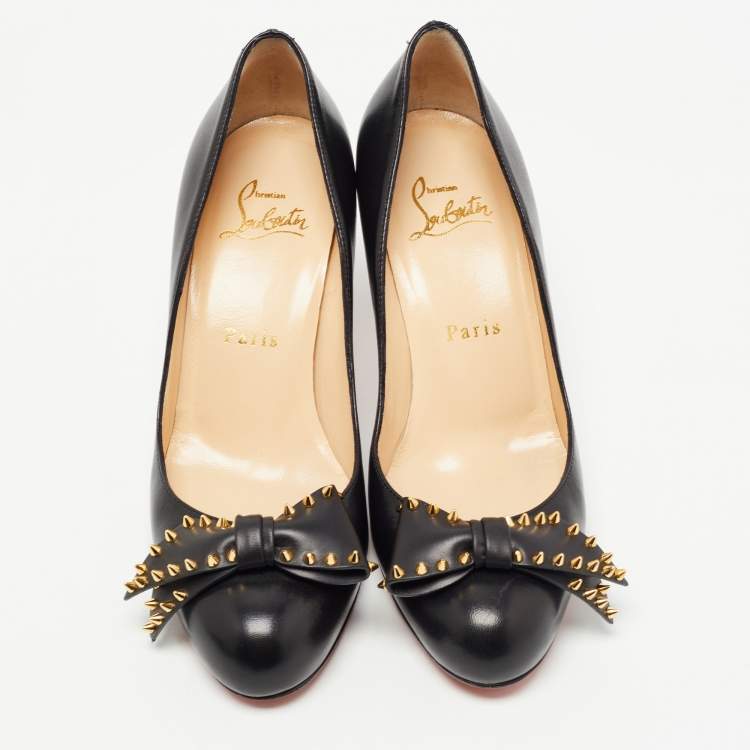 Pre Owned Christian Louboutin Black Leather Ballalarina Spike Pumps Size 36