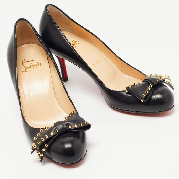 Pre Owned Christian Louboutin Black Leather Ballalarina Spike Pumps Size 36