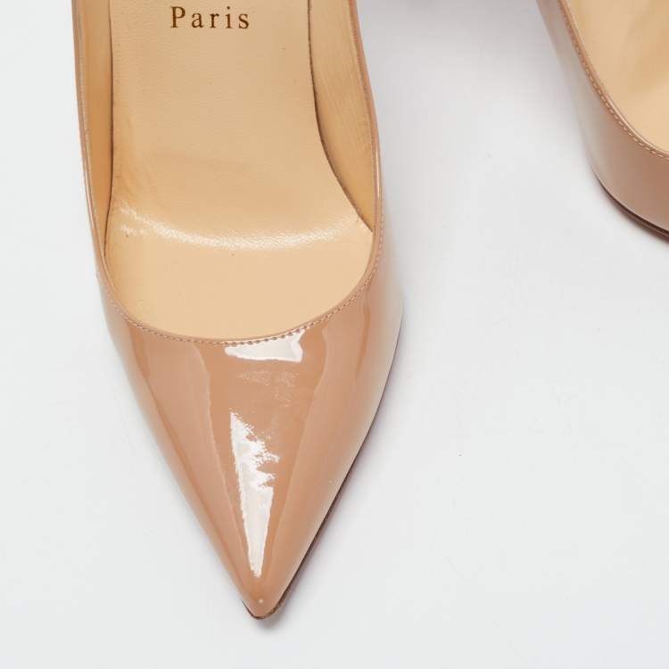 Pre Owned Christian Louboutin Beige Patent Leather Kate Pumps Size 37