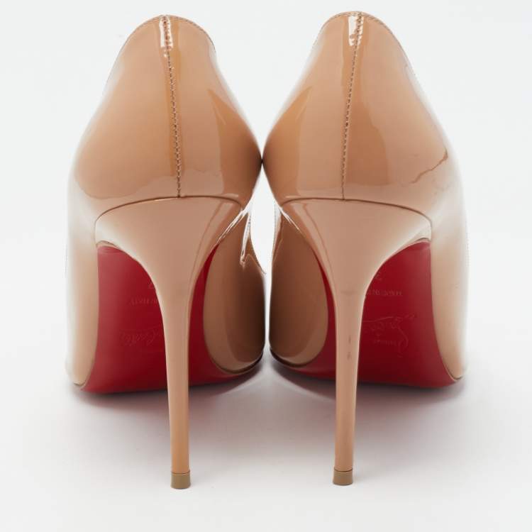 Pre Owned Christian Louboutin Beige Patent Leather Kate Pumps Size 37