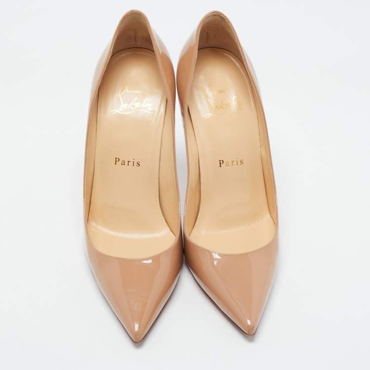 Pre Owned Christian Louboutin Beige Patent Leather Kate Pumps Size 37
