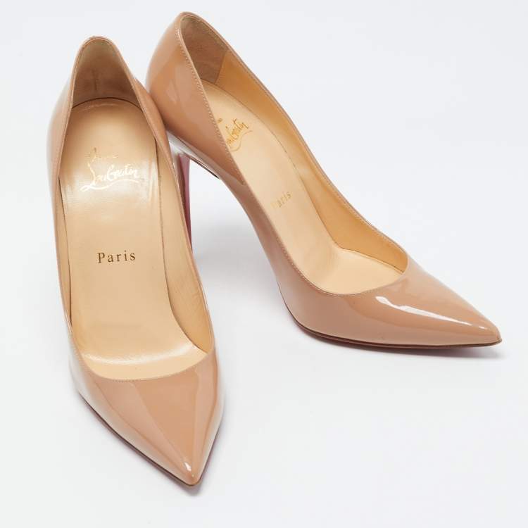 Pre Owned Christian Louboutin Beige Patent Leather Kate Pumps Size 37