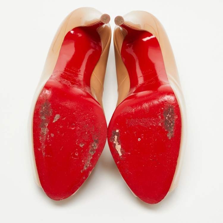 Pre Owned Christian Louboutin Beige Patent Leather Vendome Pumps Size 38.5