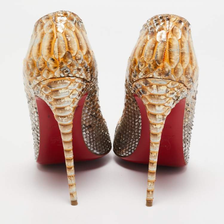 Pre Owned Christian Louboutin Gold Python Leather So Kate  Pumps Size 40