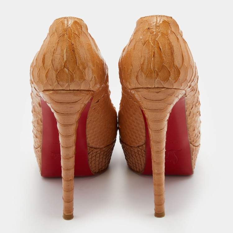 Pre Owned Christian Louboutin Light Brown Python Leather Bianca Platform Pumps Size 37