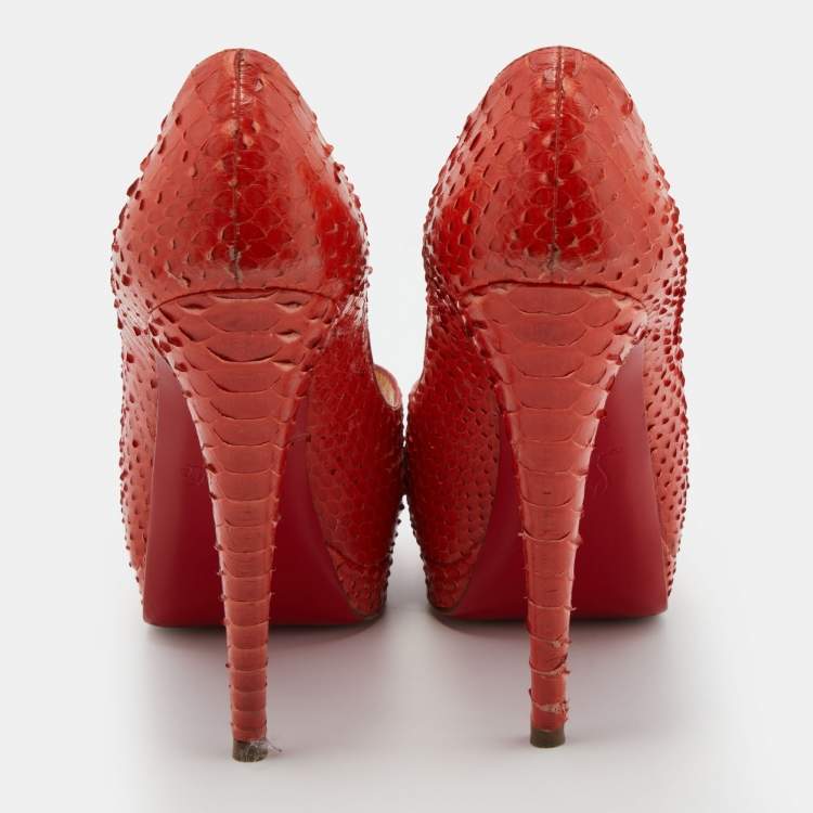 Pre Owned Christian Louboutin Orange Python Leather Altadama Peep Toe Platform Pumps Size 37