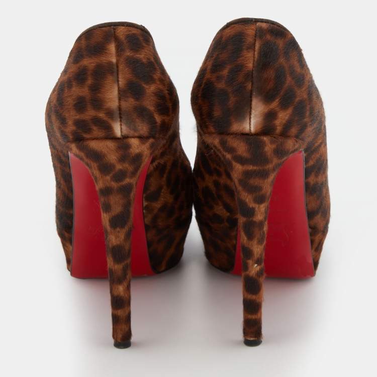 Pre Owned Christian Louboutin Brown Leopard Print Calf Hair Bianca Platform Pumps Size 37.5