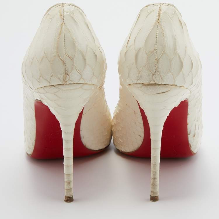Pre Owned Christian Louboutin White Python Leather Pointed Toe So Kate Pumps Size 38