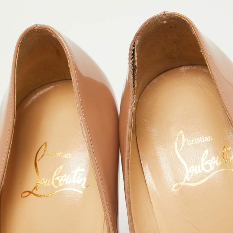 Pre Owned Christian Louboutin Beige Patent Leather Jamie Platform Pumps Size 38.5 
