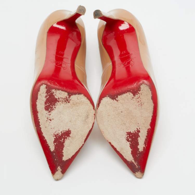 Pre Owned Christian Louboutin Beige Patent Leather Pigalle Pumps Size 37
