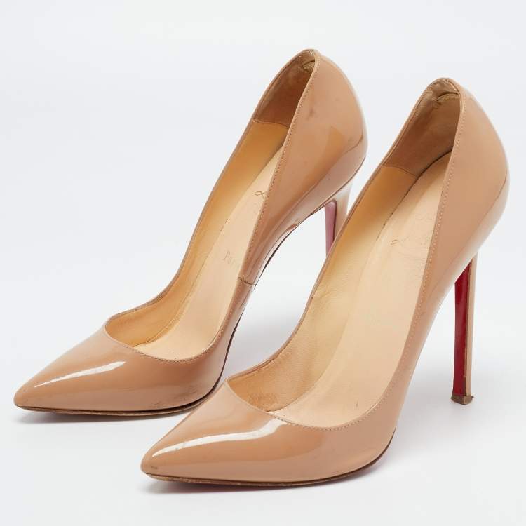 Pre Owned Christian Louboutin Beige Patent Leather Pigalle Pumps Size 37
