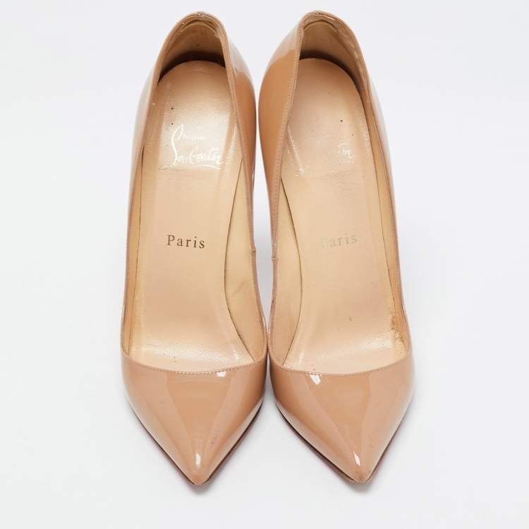 Pre Owned Christian Louboutin Beige Patent Leather Pigalle Pumps Size 37
