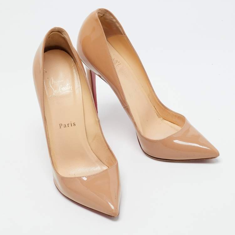 Pre Owned Christian Louboutin Beige Patent Leather Pigalle Pumps Size 37
