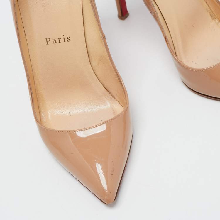 Pre Owned Christian Louboutin Beige Patent Leather Pigalle Pumps Size 37