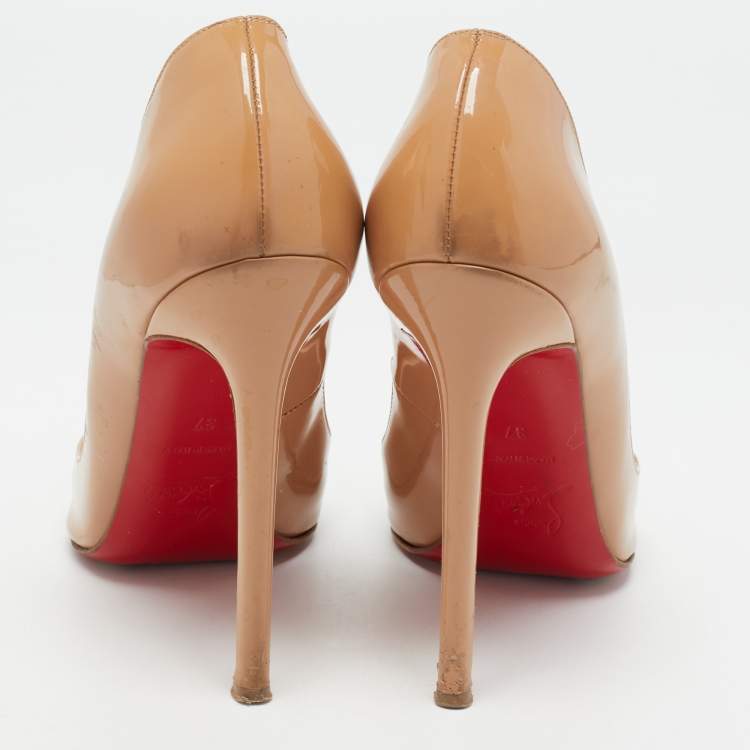 Pre Owned Christian Louboutin Beige Patent Leather Pigalle Pumps Size 37