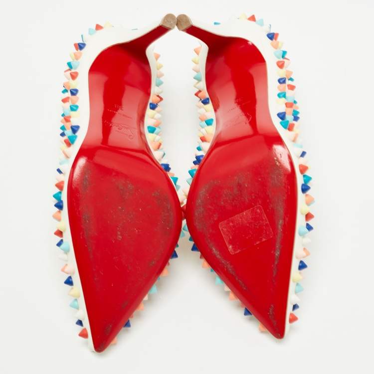 Pre Owned Christian Louboutin White Leather Pigalle Spikes Pumps Size 38