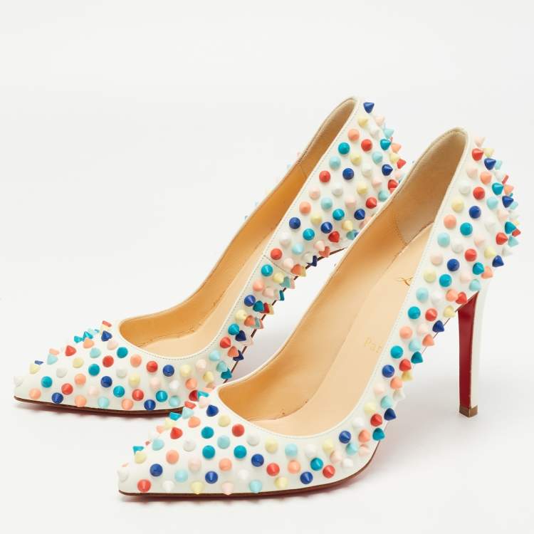 Pre Owned Christian Louboutin White Leather Pigalle Spikes Pumps Size 38