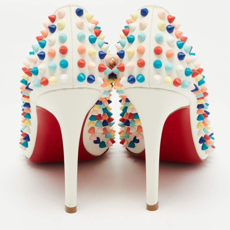 Pre Owned Christian Louboutin White Leather Pigalle Spikes Pumps Size 38