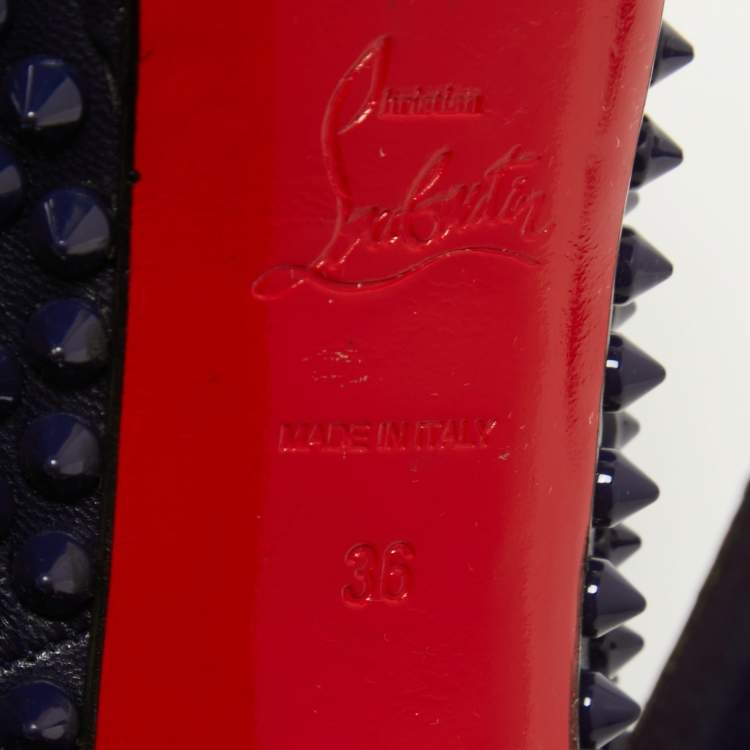 Pre Owned Christian Louboutin Navy Blue Leather Lady Peep Spikes Pumps Size 36