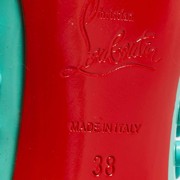 Pre Owned Christian Louboutin Turquoise Patent Leather Pigalle Spikes Pumps Size 38
