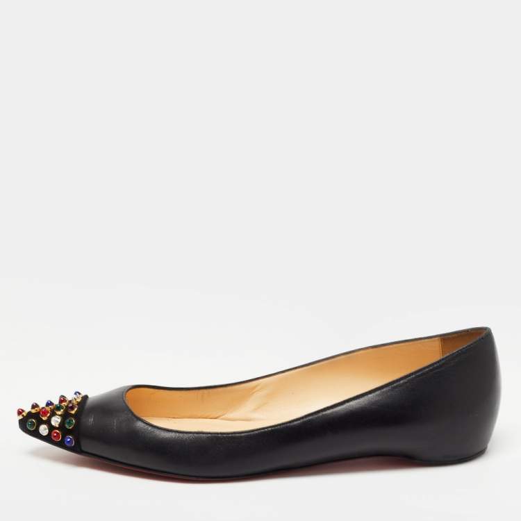 Pre Owned Christian Louboutin Black Leather Geo Ballet Flats Size 37.5