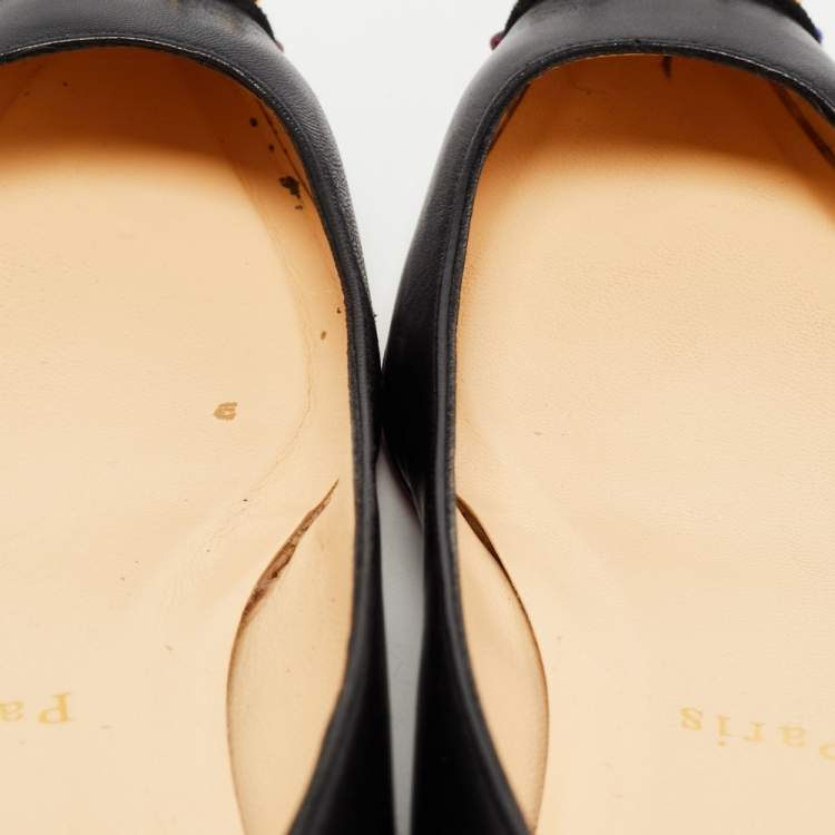 Pre Owned Christian Louboutin Black Leather Geo Ballet Flats Size 37.5