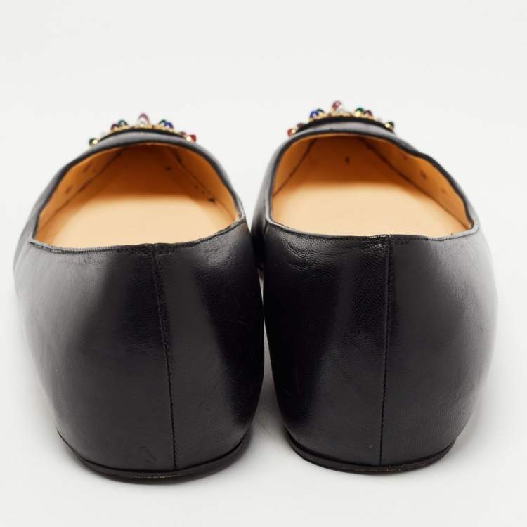 Pre Owned Christian Louboutin Black Leather Geo Ballet Flats Size 37.5