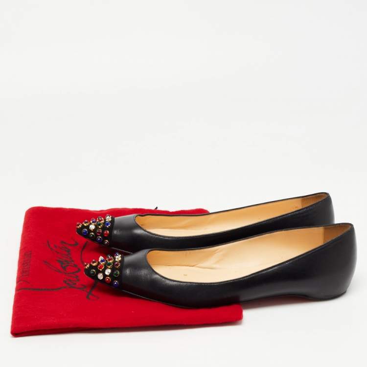 Pre Owned Christian Louboutin Black Leather Geo Ballet Flats Size 37.5