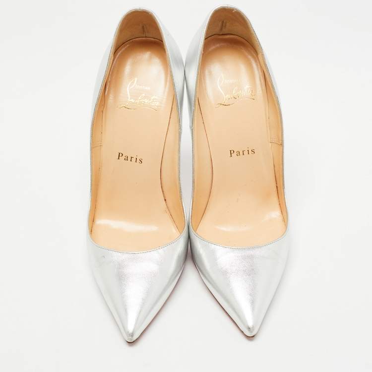 Pre Owned Christian Louboutin Silver Leather So Kate Pumps Size 37.5