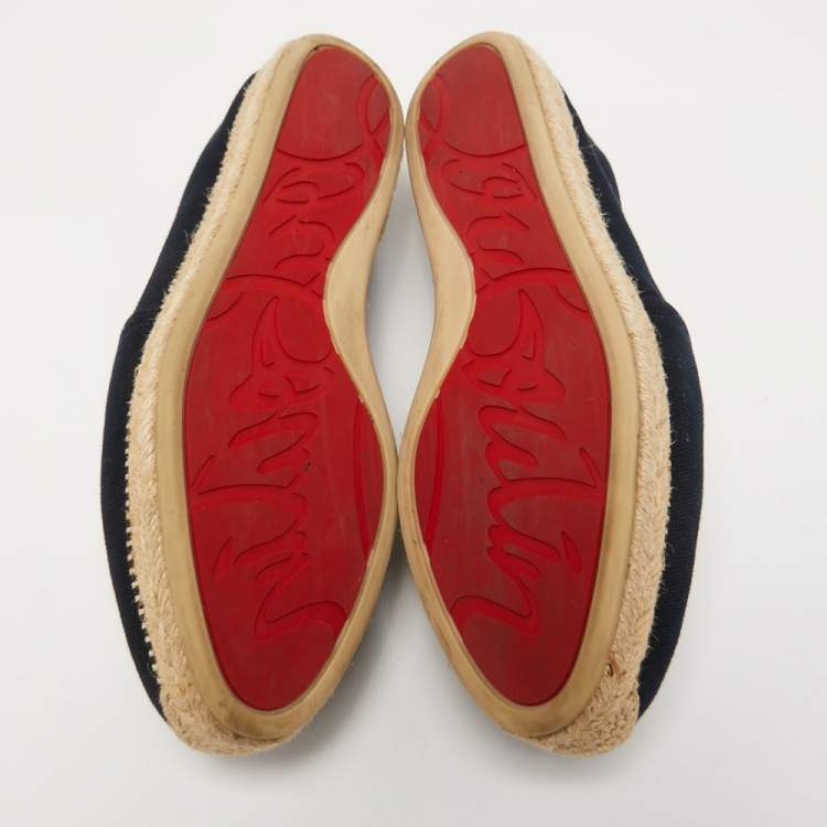 Pre Owned Christian Louboutin Navy Blue Canvas Lougalia Espadrille Flats Size 40