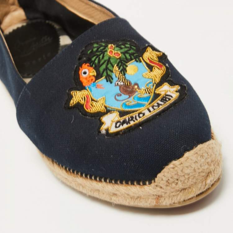 Pre Owned Christian Louboutin Navy Blue Canvas Lougalia Espadrille Flats Size 40