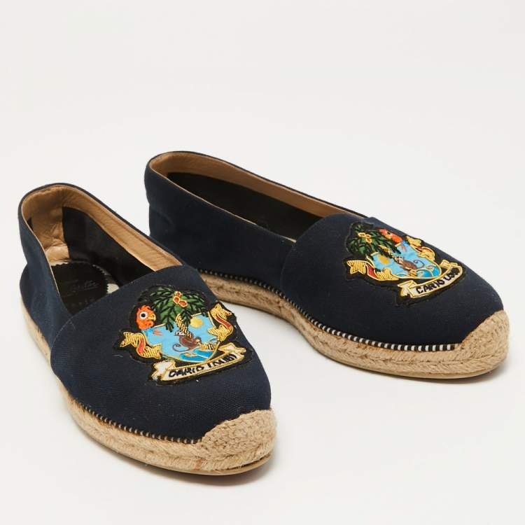 Pre Owned Christian Louboutin Navy Blue Canvas Lougalia Espadrille Flats Size 40