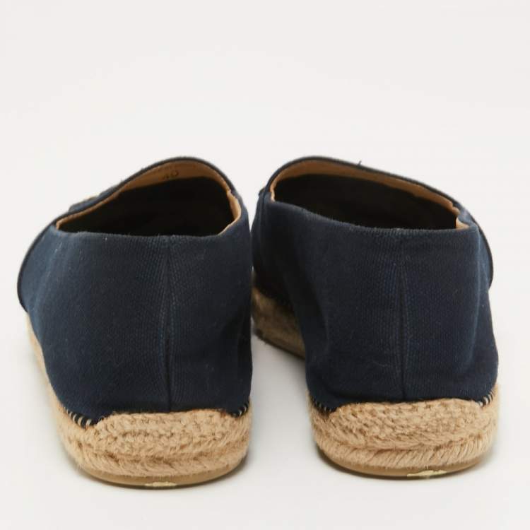 Pre Owned Christian Louboutin Navy Blue Canvas Lougalia Espadrille Flats Size 40