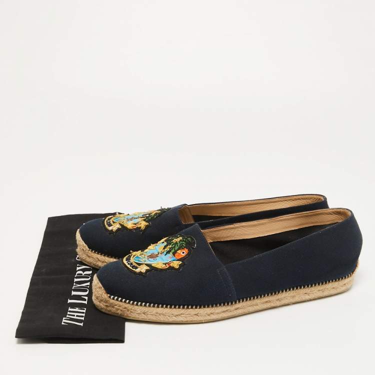 Pre Owned Christian Louboutin Navy Blue Canvas Lougalia Espadrille Flats Size 40
