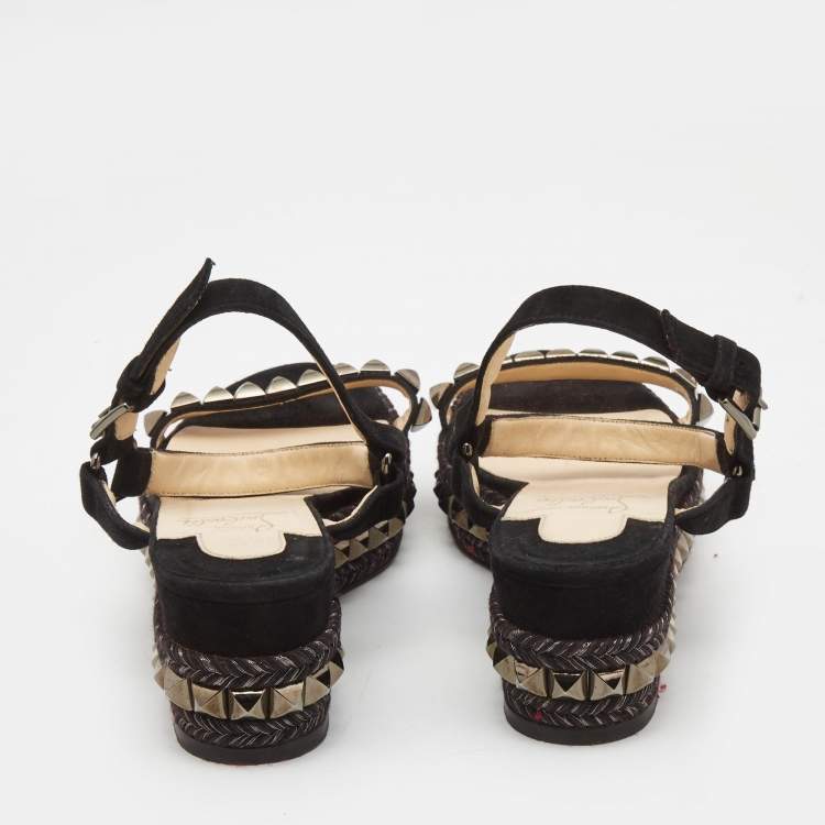 Pre Owned Christian Louboutin Black Suede Pyraclou Espadrille Sandals Size 38