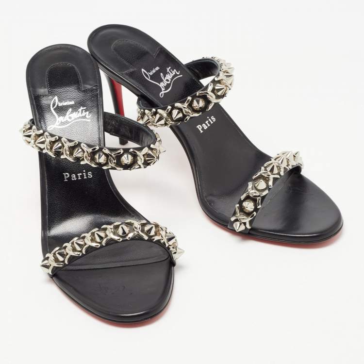 Pre Owned Christian Louboutin Black Leather Just Chain Sandals Size 40