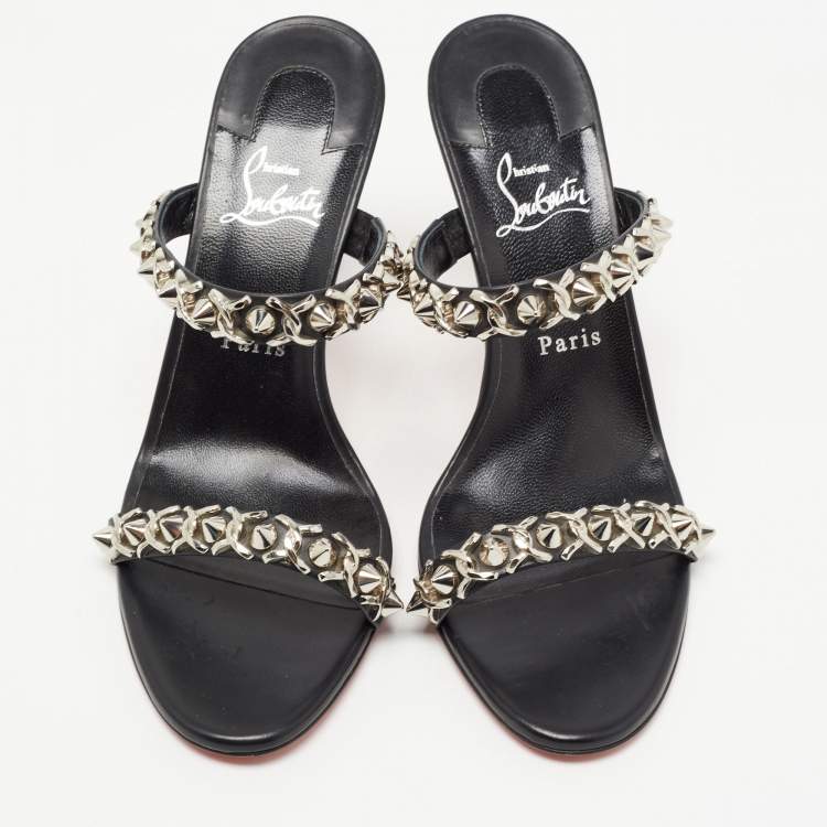 Pre Owned Christian Louboutin Black Leather Just Chain Sandals Size 40