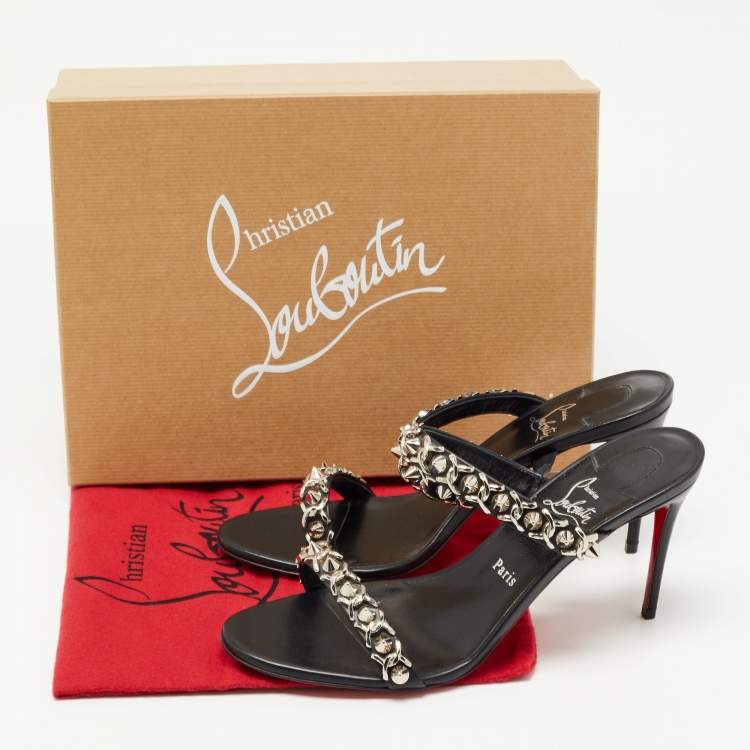 Pre Owned Christian Louboutin Black Leather Just Chain Sandals Size 40