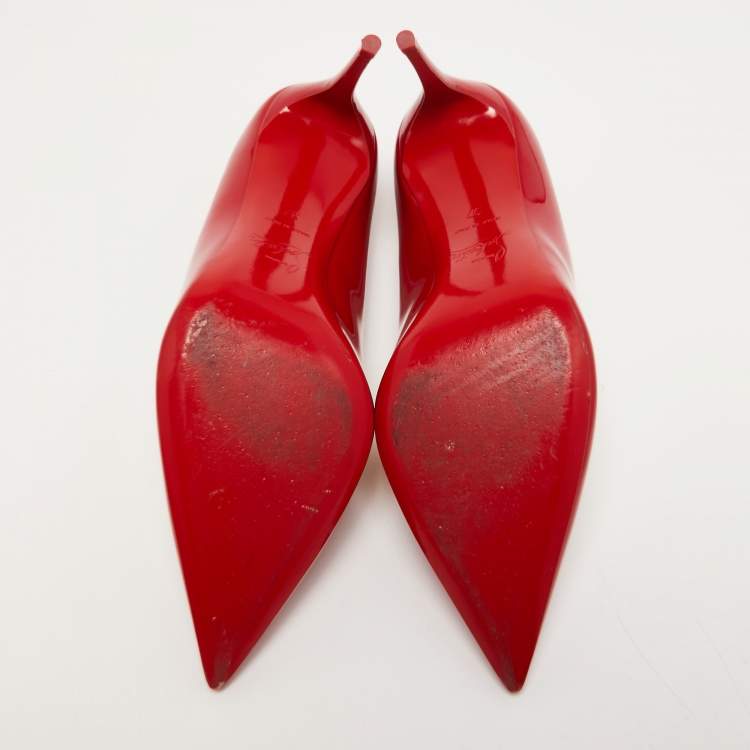 Pre Owned Christian Louboutin Red Patent Leather Kate Pumps Size 37