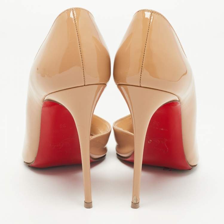 Pre Owned Christian Louboutin Beige Patent Leather Iriza D'orsay Pumps Size 38