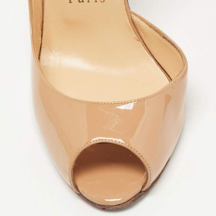 Pre Owned Christian Louboutin Beige Patent Leather Iriza D'orsay Pumps Size 38