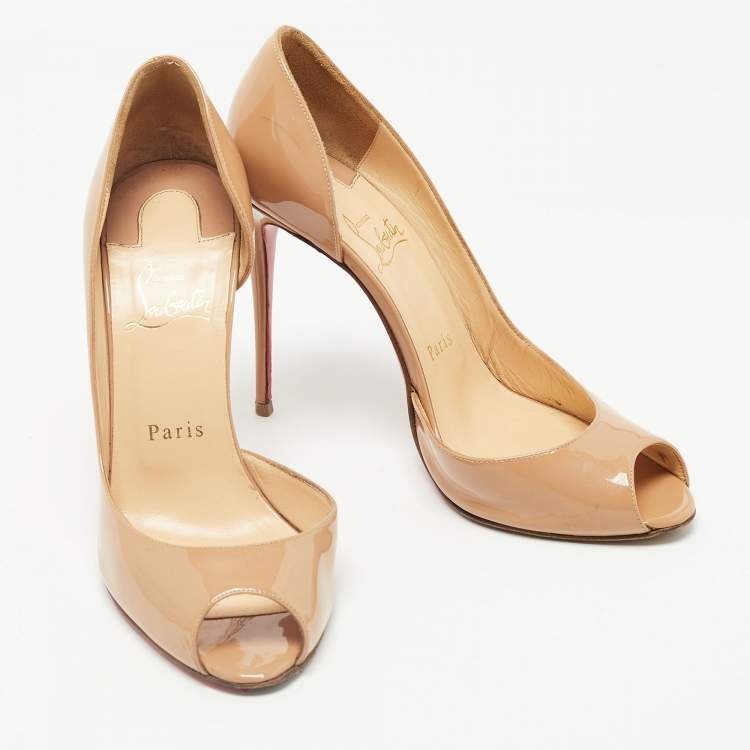 Pre Owned Christian Louboutin Beige Patent Leather Iriza D'orsay Pumps Size 38