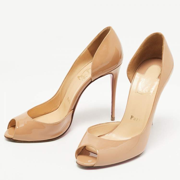 Pre Owned Christian Louboutin Beige Patent Leather Iriza D'orsay Pumps Size 38