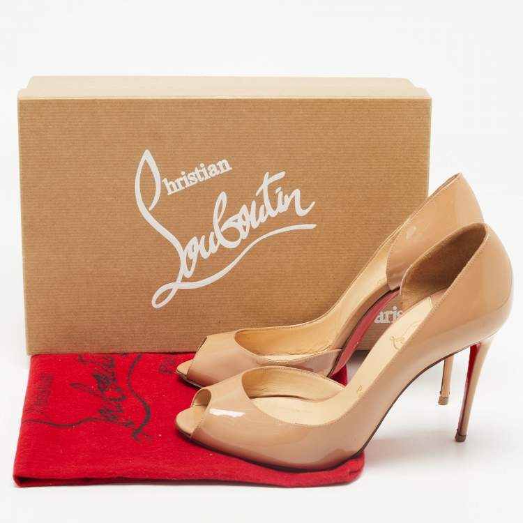 Pre Owned Christian Louboutin Beige Patent Leather Iriza D'orsay Pumps Size 38