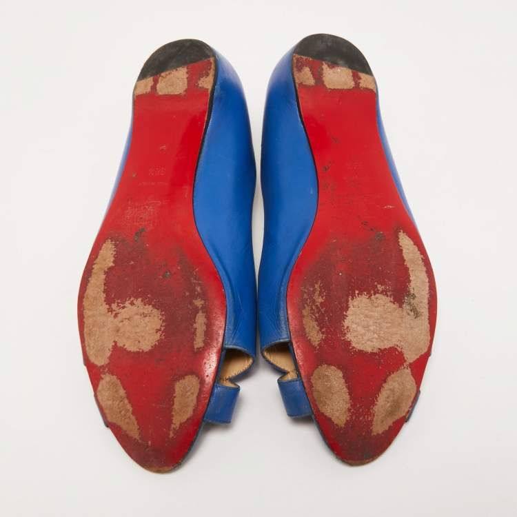 Pre Owned Christian Louboutin Blue Leather Crisscross Ballet Flats Size 38.5